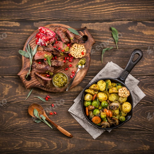 Preview: Meat steak with green pesto
