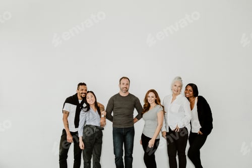 Preview: Group of Smiling Adults in Front of White Background