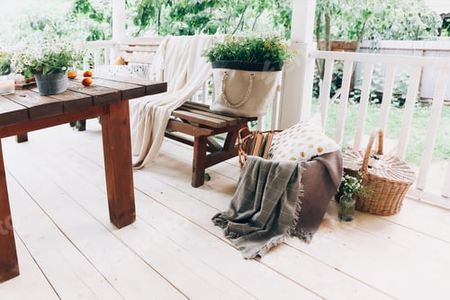 Preview: Cozy veranda with bench and flowers
