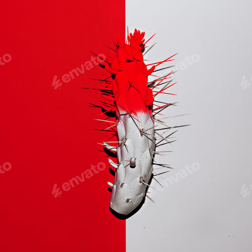 Preview: Cactus in red and white paint. Minimal art design