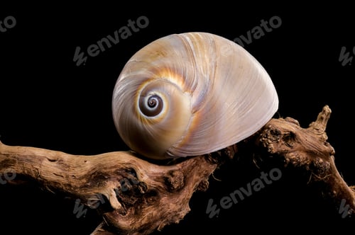 Preview: Polymita picta or Cuban painted snail shell on black background