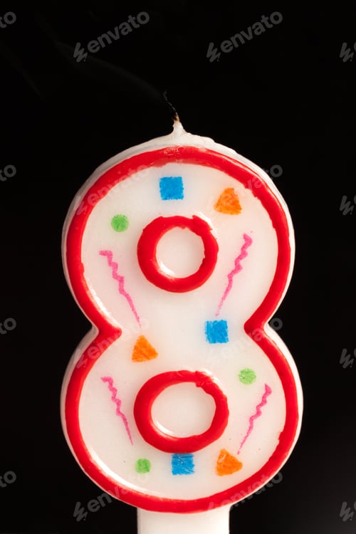 Preview: Colorful birthday candle shaped like the number eight for a young child's celebration
