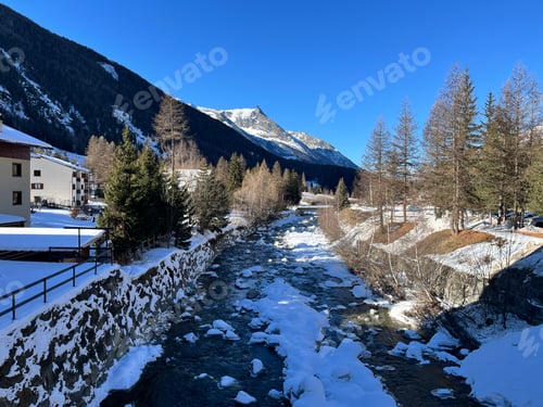 Preview: Cogne alpine village in Aosta Valley, Italy, during winter season