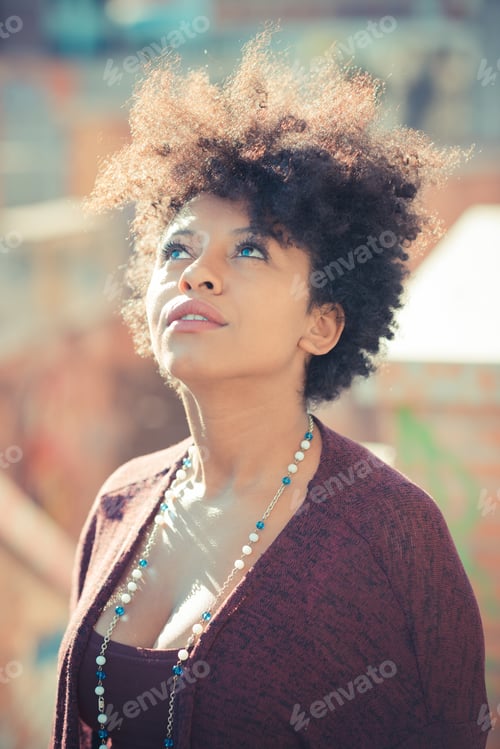 Preview: beautiful black curly hair african woman
