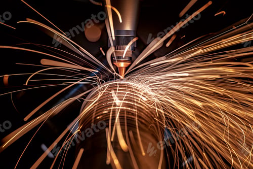 Preview: CNC Laser and gas cutting of metal, modern industrial technology.