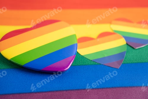 Preview: Rainbow heart on flag, symbol of LGBT pride month celebrate annual in June social of gay, lesbian,