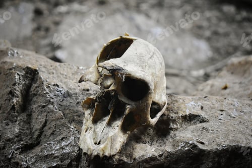 Preview: Skull of a baboon on a rock