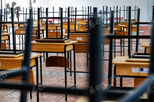 Preview: Desk and chairs in classroom at school