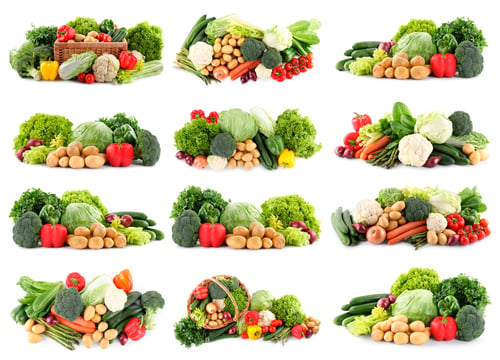 Preview: Fresh vegetables in piles on white background, set