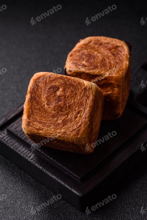 Preview: A French cube croissant with chocolate filling, a sweet breakfast pastry. Cube croissant