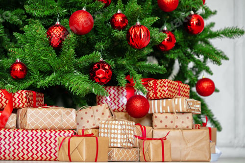 Preview: Stack of wrapped presents under Christmas tree