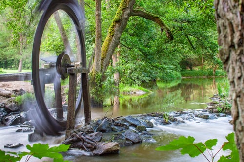 Preview: A water wheel, spinning and directing water, through the wooden canal, to the water mill