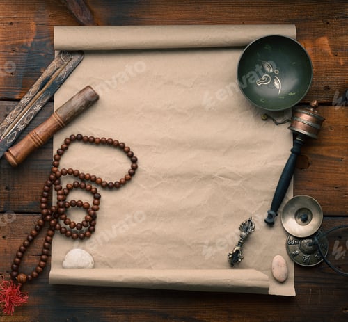 Preview: Tibetan singing copper bowl with a wooden clapper, objects for meditation