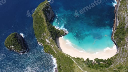 Preview: View of the coast with green cliffs from a drone. Nusa Penida, Indonesia.