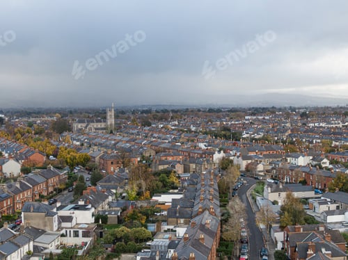 Preview: Street and house in the suburbs of Dublin, Ireland, Aerial view