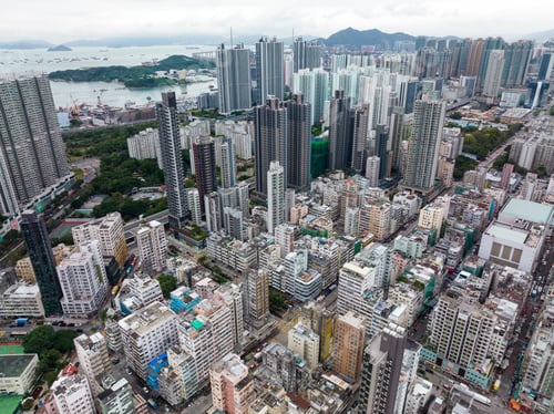 Preview: Sham Shui Po, Hong Kong 22 November 2021: Top view of Hong Kong city