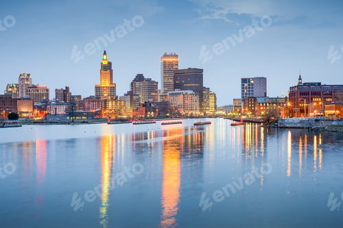 Preview: Providence, Rhode Island, Usa City Skyline On The Providence River At Twilight.