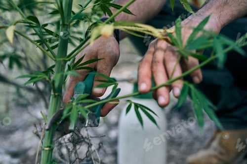 Preview: Taking care of the large cannabis plants in the garden