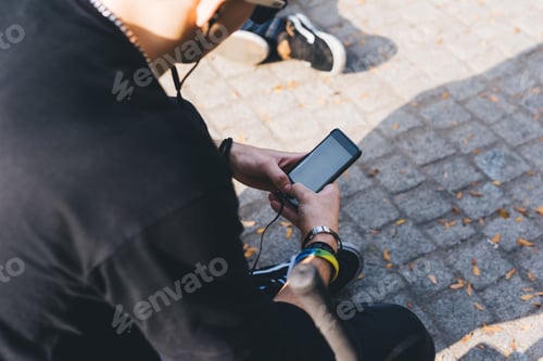 Preview: Close up hands man using smart phone