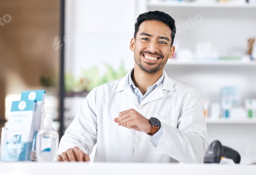 Preview: Man, pharmacy and shop portrait with happy and smile of pharmacist ready for healthcare support and