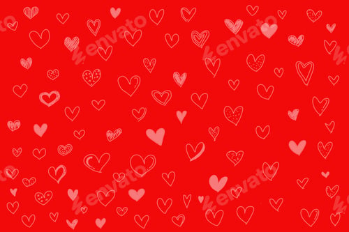 Preview: red line draw around red heart icon on paper white background, hand draw shape symbol love, design
