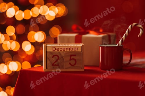 Preview: calendar with christmas date 25 december in a festive atmosphere