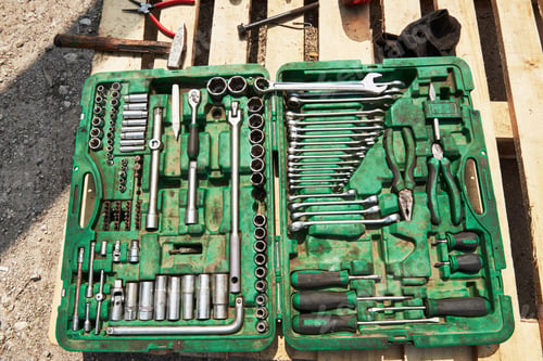 Preview: a lot of old instruments in tool box