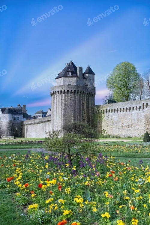 Preview: Vannes, beautiful city in Brittany, old half-timbered houses in the ramparts garden