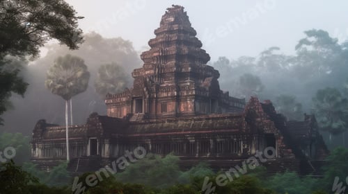 Preview: Angkor Wat temple building facade surrounded by dense trees