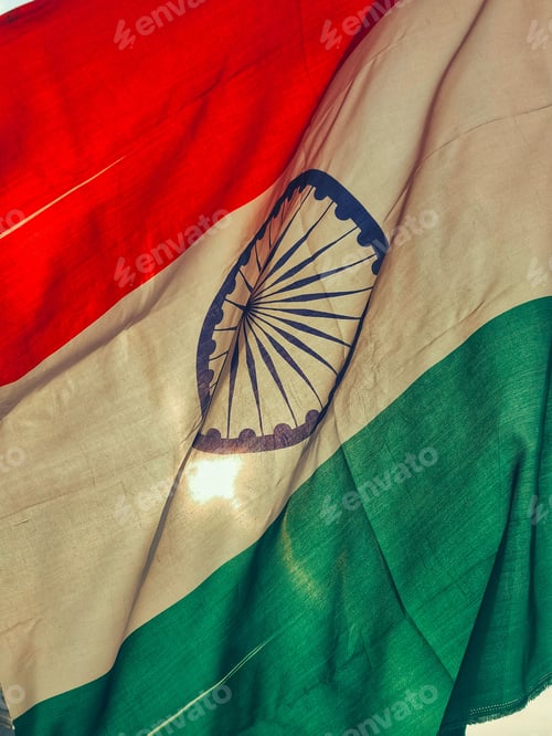 Preview: Closeup of the India national flag in sunlight