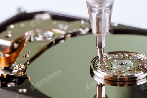 Preview: Open inside of computer disassembled a broken hard disk drive close