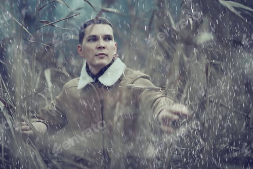 Preview: Fashionable Young Man Posing In Autumn Style Portrait, Hipster Nature Travel