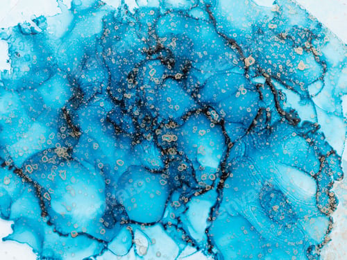 Preview: Alcohol ink fluid art background, blue and golden