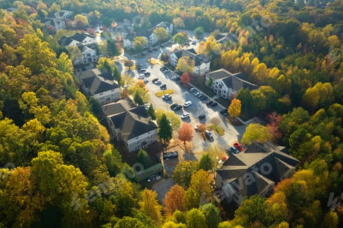 Preview: Aerial view of american apartment buildings in South Carolina residential area.