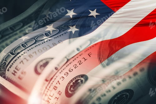 Preview: Money and the American Flag layered together