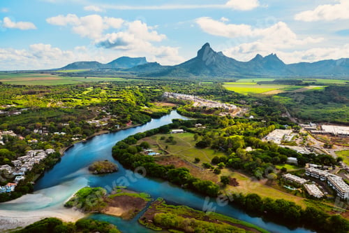 Preview: A river flowing into the ocean on the tropical island of Mauritius.Nature on the island of Mauritius