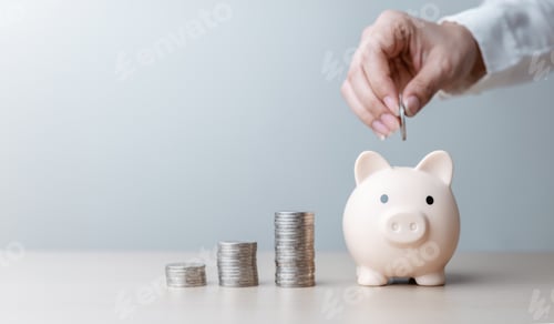 Preview: Piggy bank saving money concept. Finance banking plan. Financial save planning. Saving money plan.