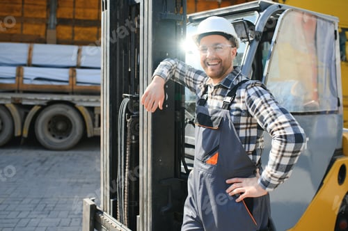 Preview: Warehouse man worker with forklift