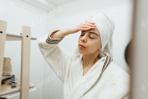 Preview: Woman in Bathrobe with Towel on Head