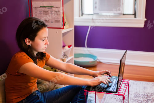 Preview: Teenage girl using computer Homeschool