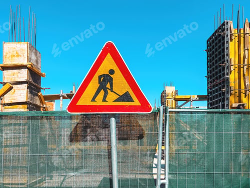 Preview: Road work traffic sign on construction site