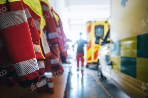 Preview: Uniforms and ambulance cars of emergency medical service