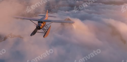 Preview: Seaplane flying around the clouds and mountains