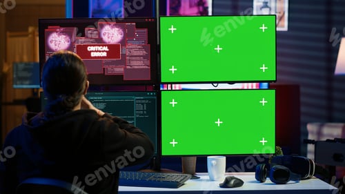 Preview: Hacker runs script on chroma key display, failing to breach firewall