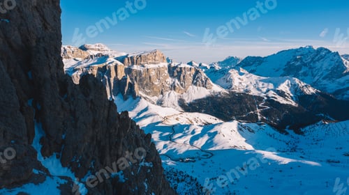 Preview: High snowy ridges with wavy walkway in winter