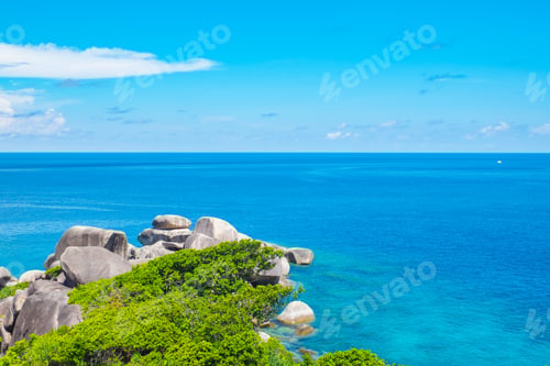 Preview: Panorama view from top of island mountain at blue sea in sunny day,summer time,Similan,Thailand