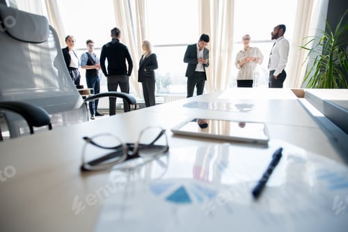 Preview: Business people talking after conference