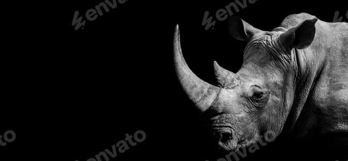 Preview: Grayscale of a Rhinoceros with a black background