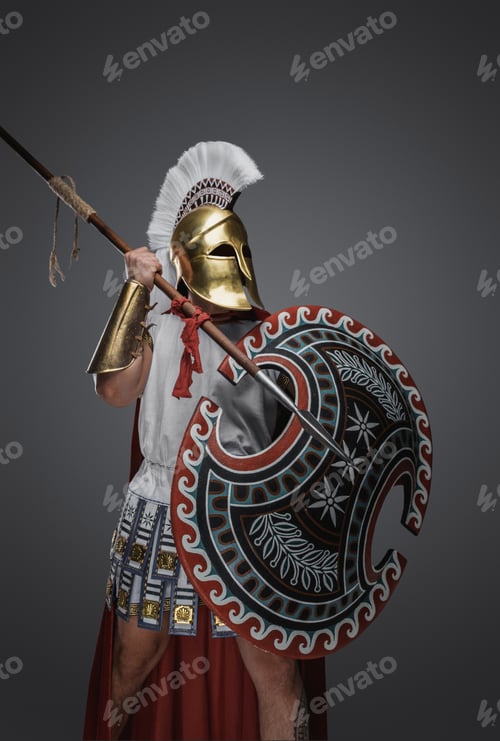 Preview: Glorious greek warrior with spear and rounded shield