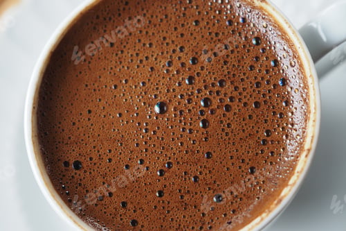 Preview: top view of hot coffee with bubble on white background